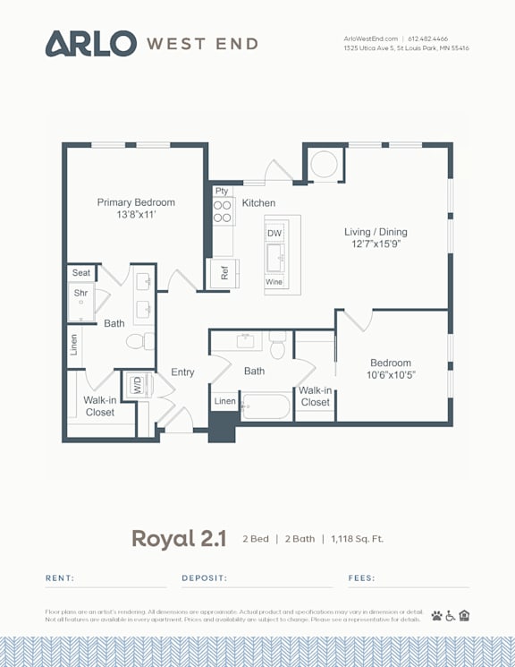 A floor plan for a property by Arlo West End.
