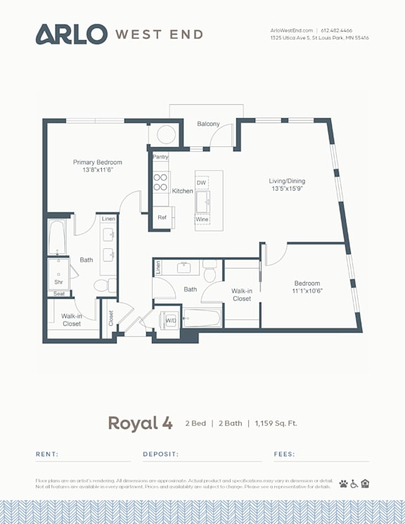 A floor plan for a property by Arlo West End.