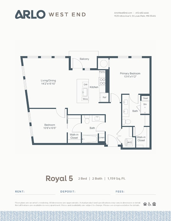 A floor plan for a property rental by Arlo West End.