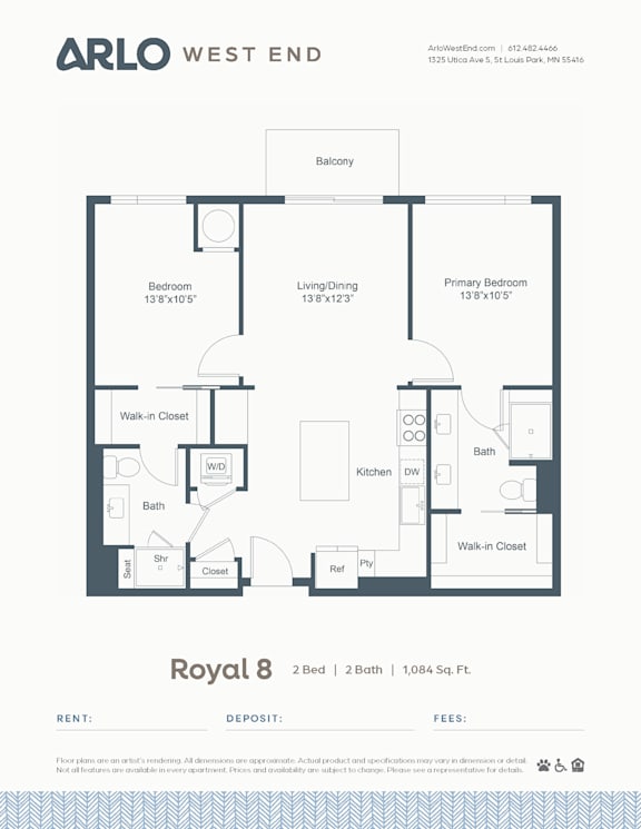A floor plan for a property rental by Arlo West End.