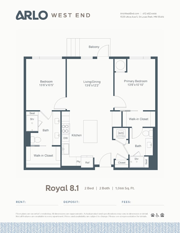 A floor plan for a property rental by Arlo West End.
