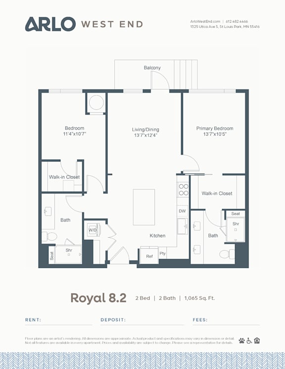 A floor plan for a property rented by Arlo West End.