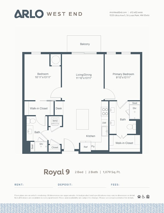 A floor plan for a property at Arlo West End showing the layout of the rooms.