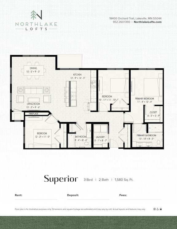 A floor plan for a property rented by Northlake Lofts.