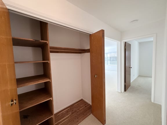 a walk in closet in a 555 waverly unit