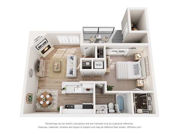 A floor plan of a two-bedroom apartment with a living room, kitchen, and bathroom.