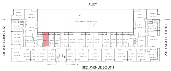 1 bedroom 1.5  bathroom floor plan A at 20 Midtown, Alabama, 35233