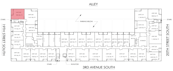 2 bedroom 2 bathroom Floor plan B at 20 Midtown, Birmingham, AL, 35233