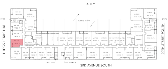 1 bedroom 1 bathroom floor plan M at 20 Midtown, Birmingham, AL