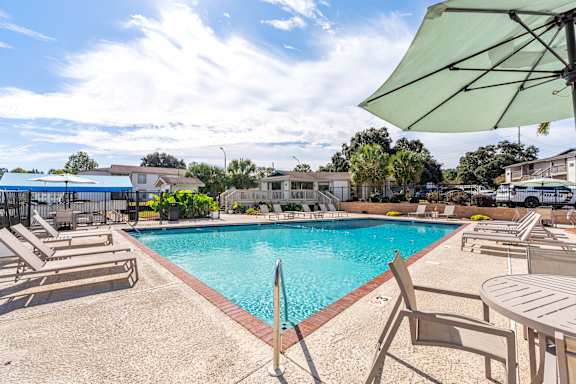 sparkling pool and sundeck at 701 South Apartments in Mobile, AL