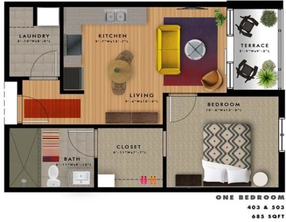 1 bedroom 1 bathroom floor plan F at 20 Midtown, Birmingham