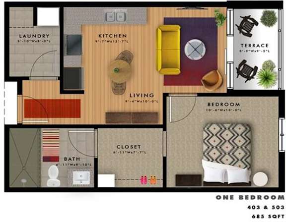 A2C Floor Plan at 20 Midtown, Birmingham, 35233
