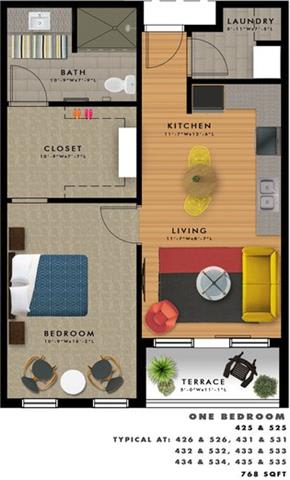 1 bedroom 1 bathroom floor plan J at 20 Midtown, Birmingham, AL