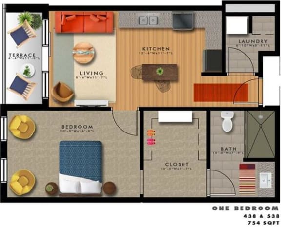 Floor Plan  1 bedroom 1 bathroom floor plan N at 20 Midtown, Birmingham, 35233