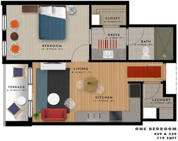 Floor Plan  1 bedroom 1 bathroom floor plan O at 20 Midtown, Birmingham, Alabama