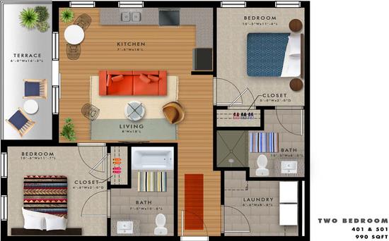 2 bedroom 2 bathroom Floor plan A at 20 Midtown, Birmingham