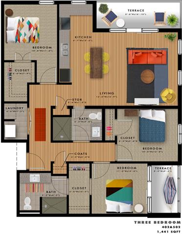 3 bedroom 3 bathroom floor planat 20 Midtown, Birmingham, Alabama