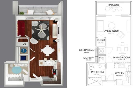 S1B Floor Plan at 20 Midtown, Birmingham, AL