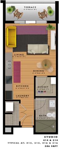 Studio 1 bathroom floor plan A at 20 Midtown, Birmingham