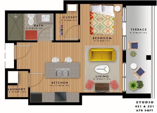 Floor Plan  1 bedroom 1 bathroom floor plan at 20 Midtown, Alabama