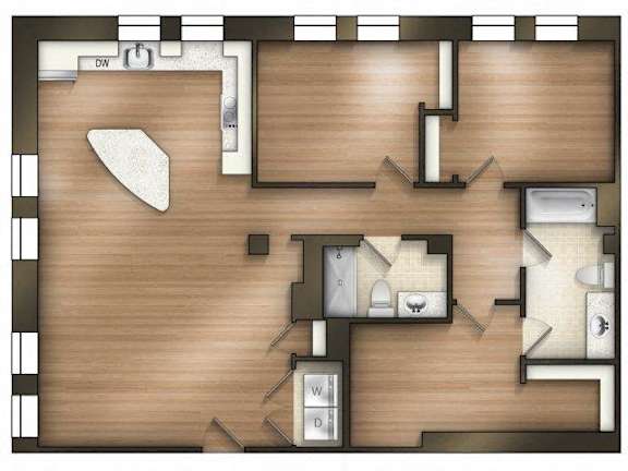 3 bedroom 2 bathroom A DuBose Floor Plan at The Tower Apartments, Tuscaloosa, 35401
