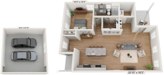 Cottage-style (1BRx1BA) with 2-car garage