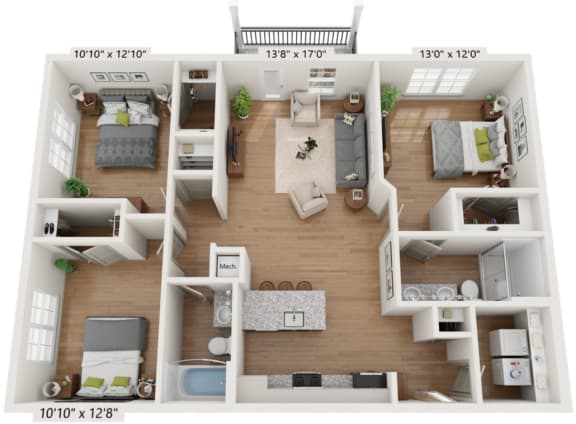 Classic apartment floor plan with private balcony/patio