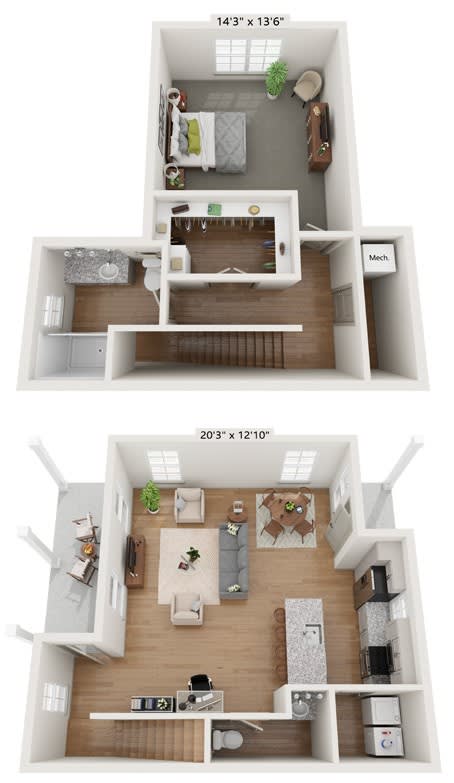 Floor Plan  Townhouse-style floor plan with private entrance, covered porch, and yard
