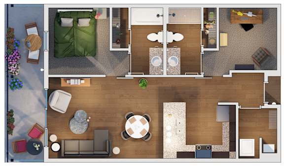 2 Beds 2 Baths floor plan at 20 Midtown, Birmingham, 35233