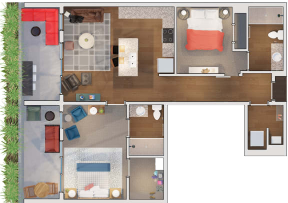 2 bedroom 2 bath Floor plan T at 20 Midtown, Alabama, 35233