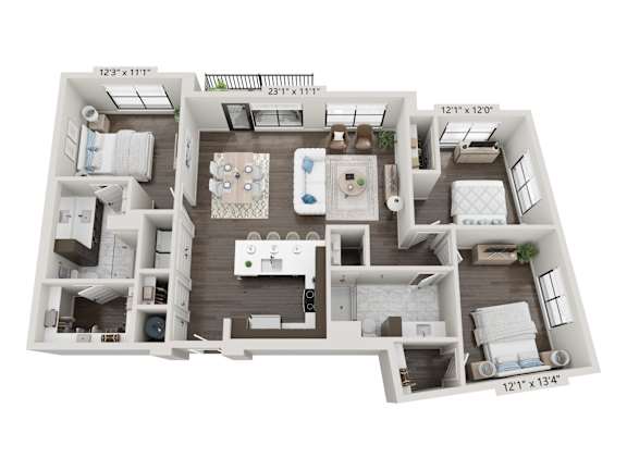 Biltmore three-bedroom, two-bathroom floor plan at 2020 Providence in Huntsville, AL