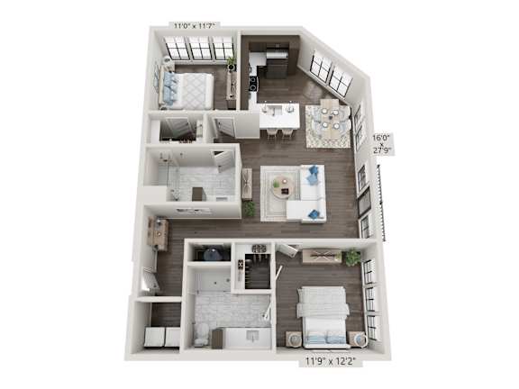 Braxton two-bedroom, two-bathroom floor plan at 2020 Providence in Huntsville, AL
