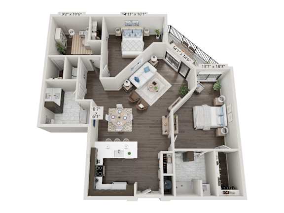 Bridgham two-bedroom, two-bathroom floor plan at 2020 Providence in Huntsville, AL