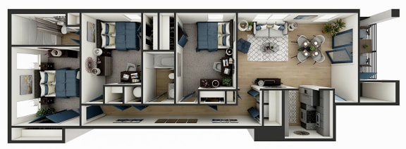 3d floor plan of a bedroom apartment