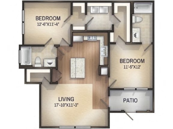 Chambray I Two-Bedroom Apartment Floorplan Rendering at Tattersall Apartments in Chesapeake Virginia