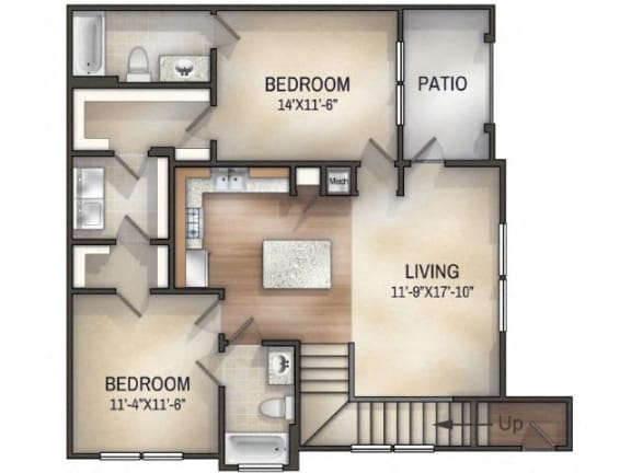 Chambray II Two-Bedroom Apartment Floorplan Rendering at Tattersall Apartments in Chesapeake Virginia