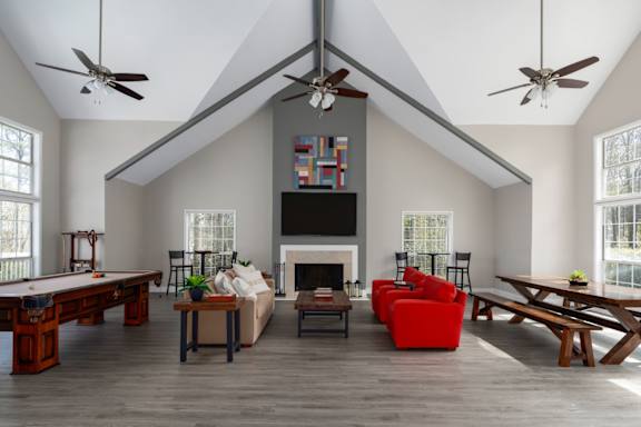 Clubhouse featuring seating and a pool table at Summerchase at Riverchase in Hoover, Alabama