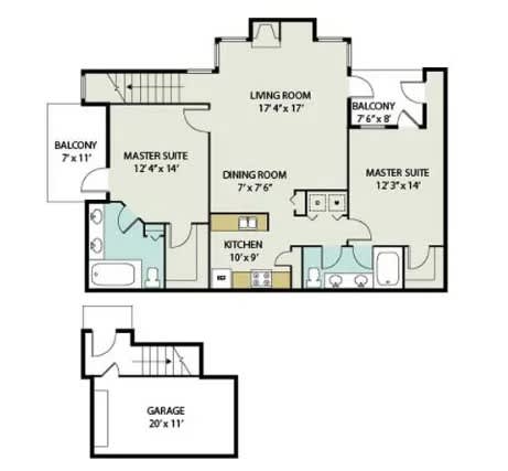 A floor plan of a house with a garage.