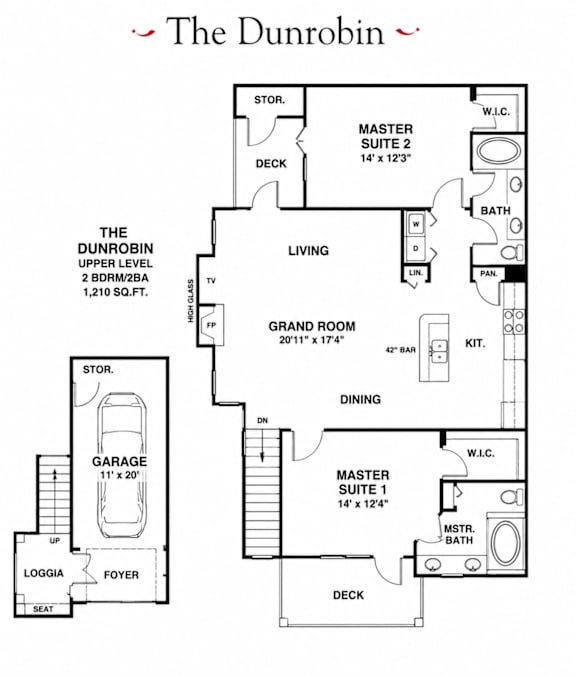 A floor plan for a 2 bedroom apartment with a garage