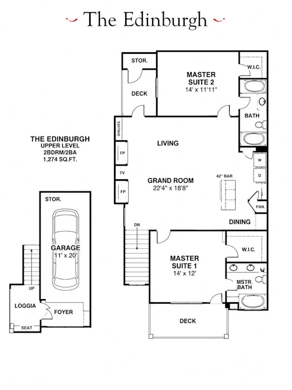 A floor plan for a 2 bedroom apartment with a garage