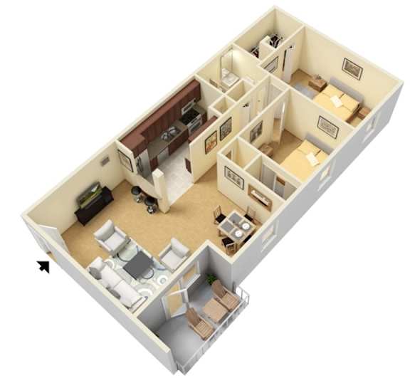 Fern Parc Apartments 3D floor plan B4 2 bed 1 bath