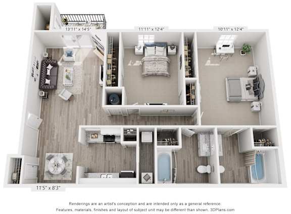 Dogwood Floor Plan - Two bedroom, Two bathroom  at Grande View Apartments in Biloxi, MS