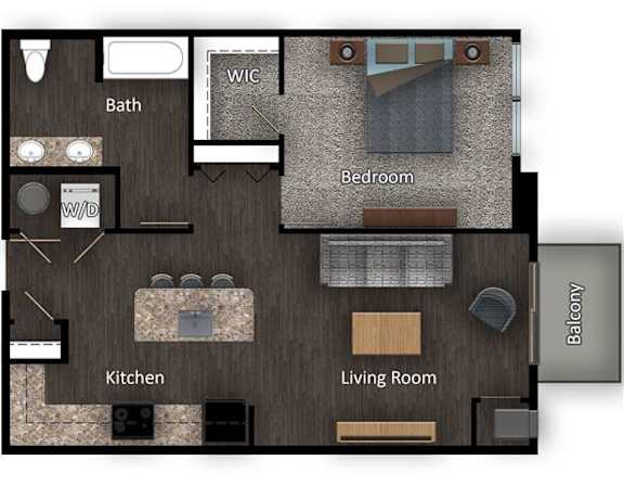 Floor Plan Rendering of a One Bedroom One Bathroom apartment flat at The Promenade at Founders Square Apartments in Portage, IN