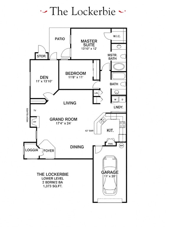A floor plan for a 3 bedroom apartmentwith a garage