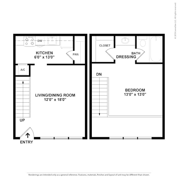 A black and white image of a floor plan for a small apartment.