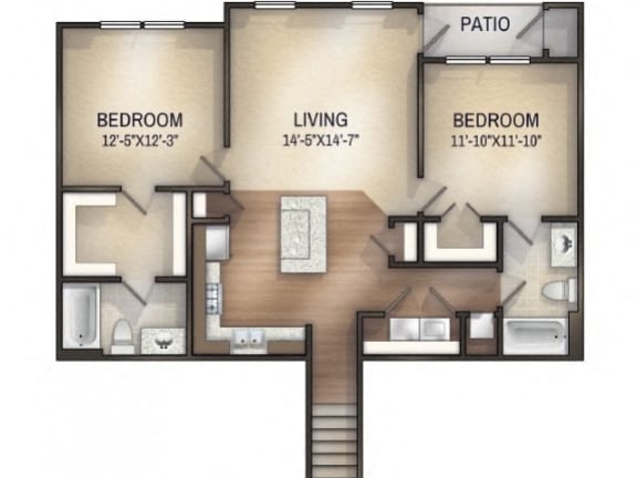Moroccan II Two-Bedroom Apartment Floorplan Rendering at Tattersall Apartments in Chesapeake Virginia