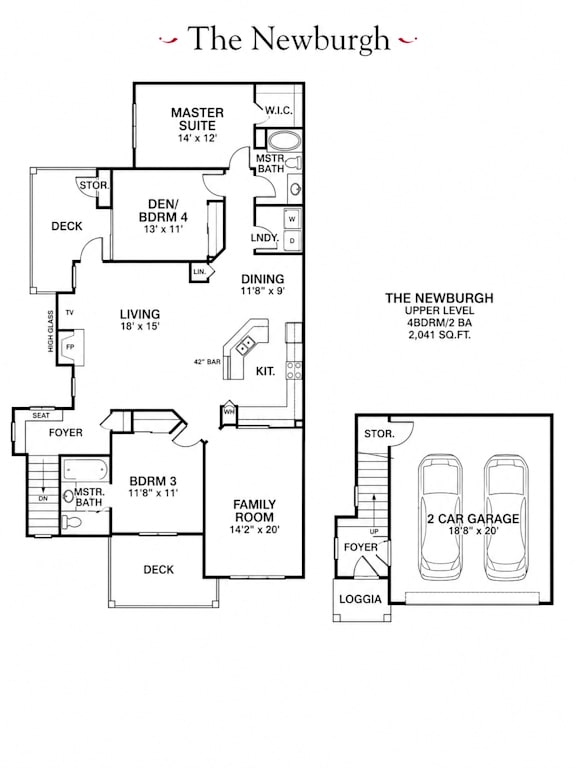 A floor plan for a two-story house with a garage.