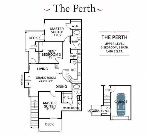 A floor plan for a two-story house with a garage.