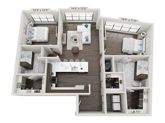 Ross two-bedroom, two-bathroom floor plan at 2020 Providence in Huntsville, AL