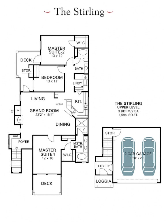 A floor plan for a 3 bedroom apartment with a garage.